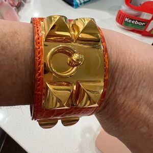 Genuine Hermes Paris orange crocodile Collier de Chien bracelet